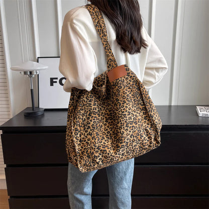 Oversized Shoulder Bag with Leopard Print
