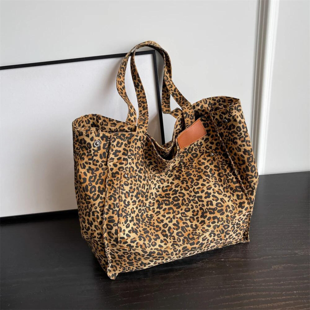Oversized Shoulder Bag with Leopard Print