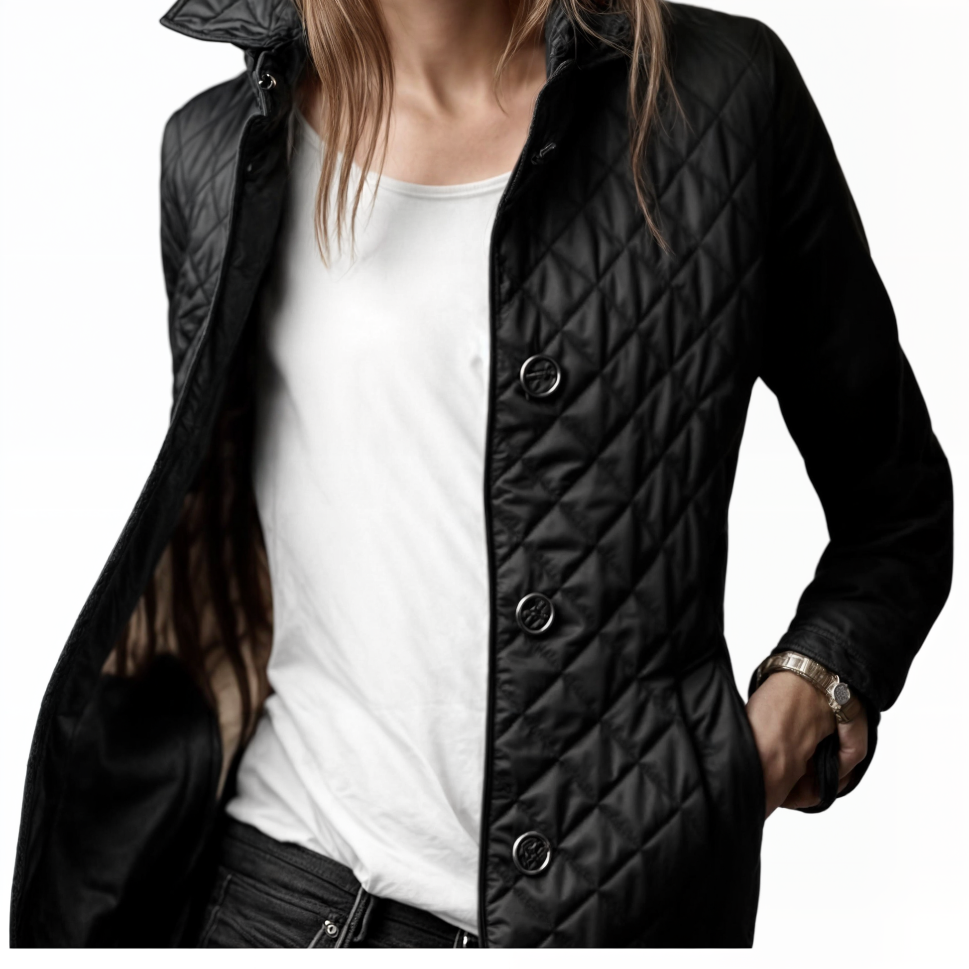 Padded women's jacket with turn-up collar