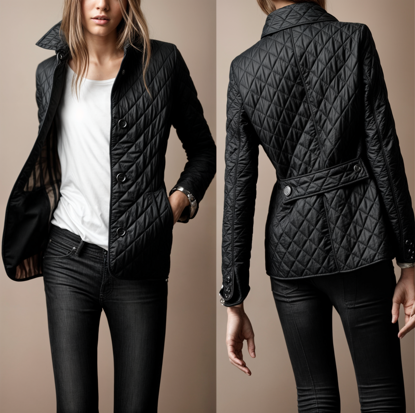 Padded women's jacket with turn-up collar