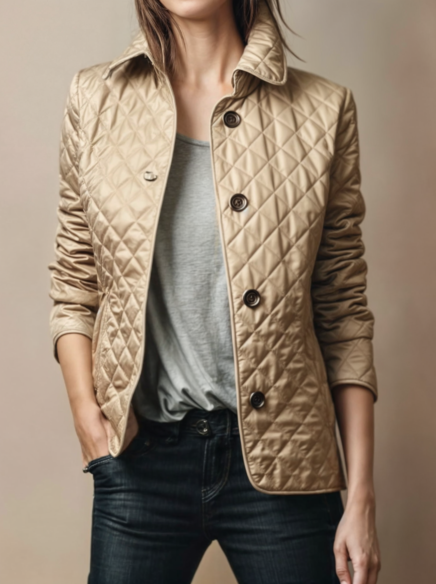 Padded women's jacket with turn-up collar