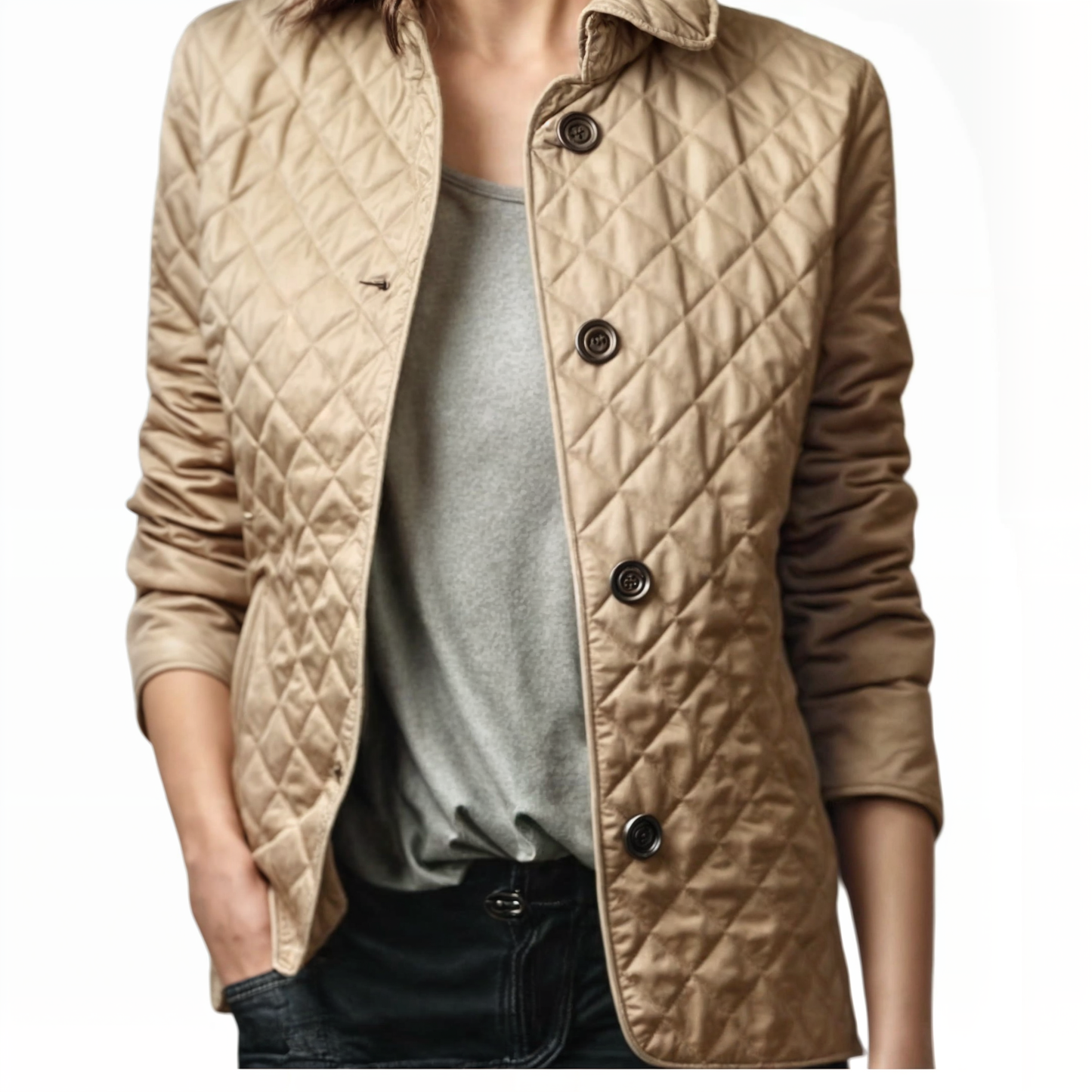 Padded women's jacket with turn-up collar