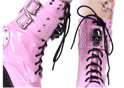 Pink Gothic Lace Up Platform Boots