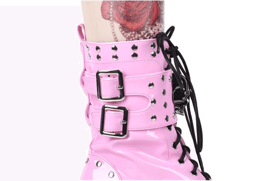 Pink Gothic Lace Up Platform Boots