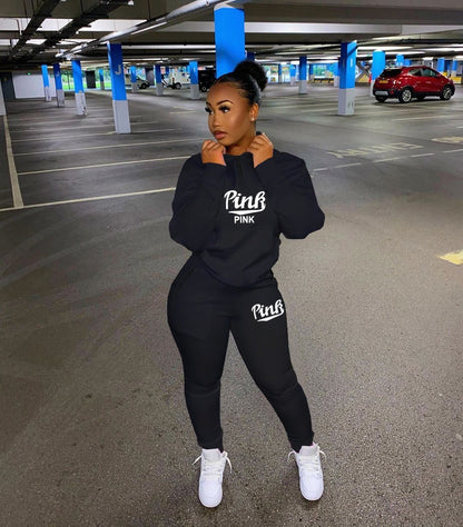 Pink Letter Print Tracksuit