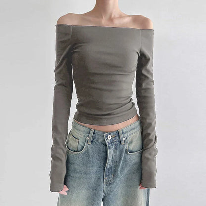 Plain Off Shoulder Long Sleeve Tops