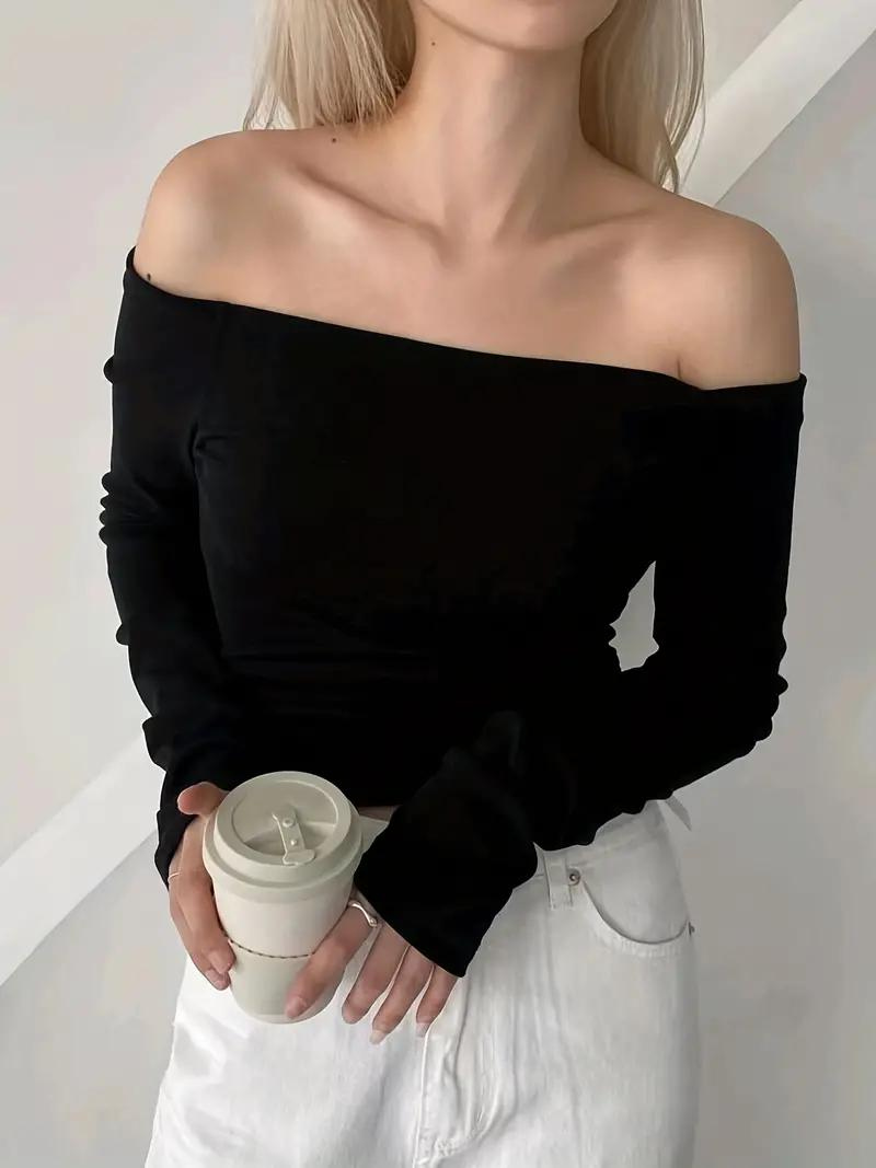 Plain Off Shoulder Long Sleeve Tops