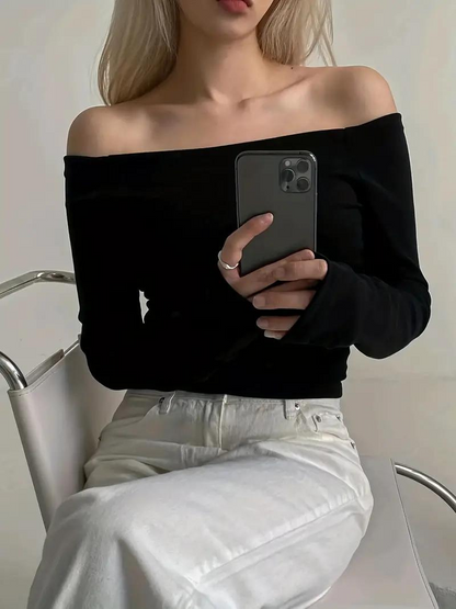 Plain Off Shoulder Long Sleeve Tops