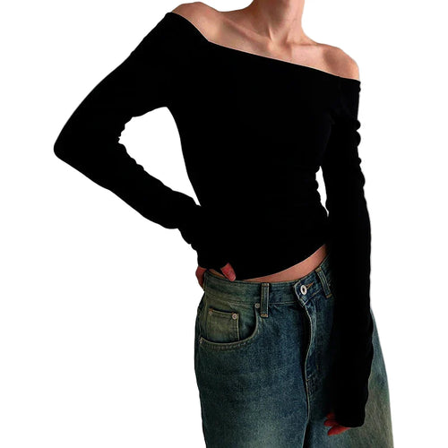 Plain Off Shoulder Long Sleeve Tops