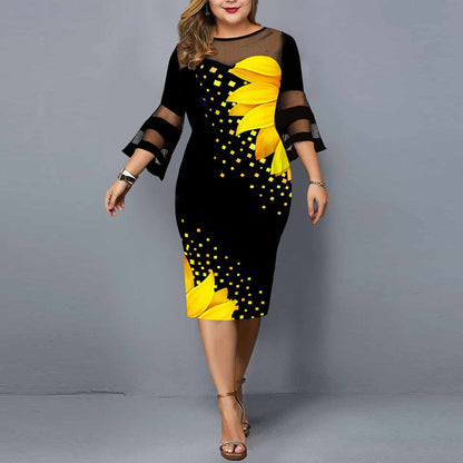 Plus Size Sunflower Print Casual Wear