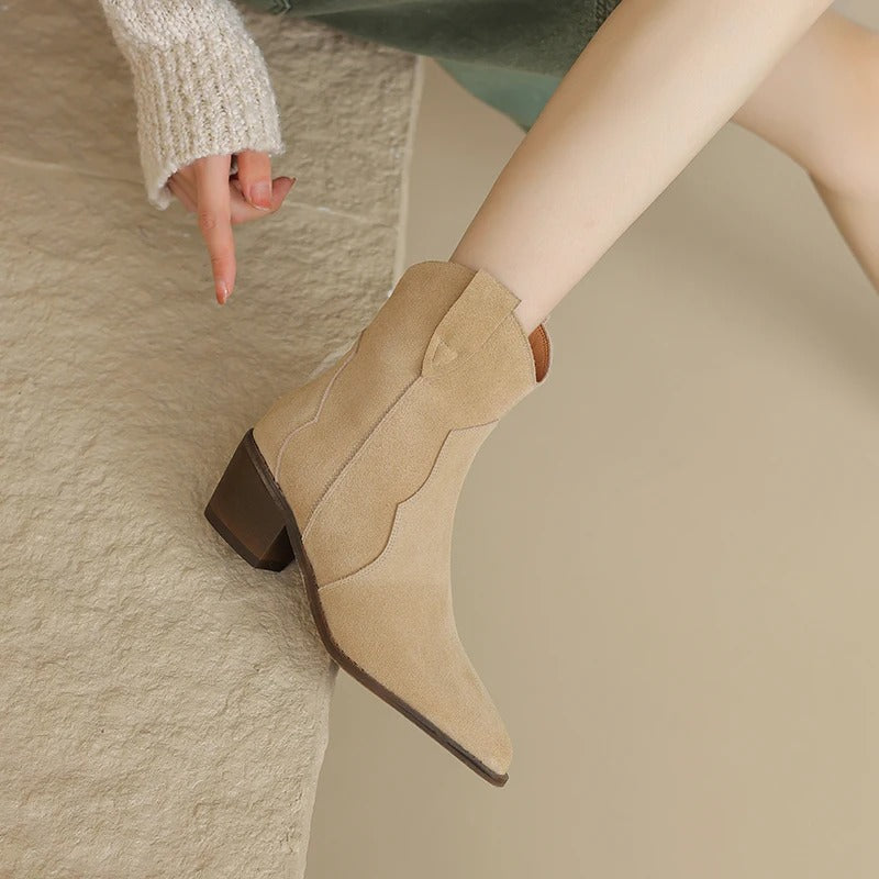 Pointed Wedge Heel Ankle Boots