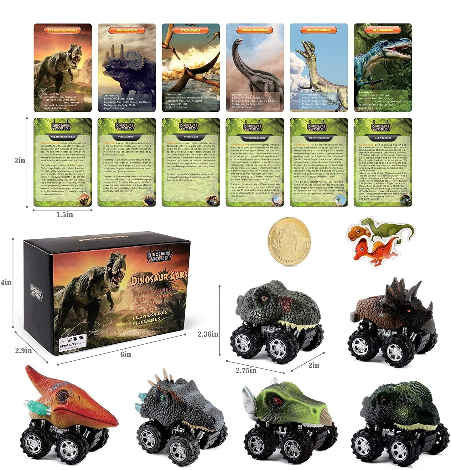 Pull Back Dinosaur Mini Car (6pcs)