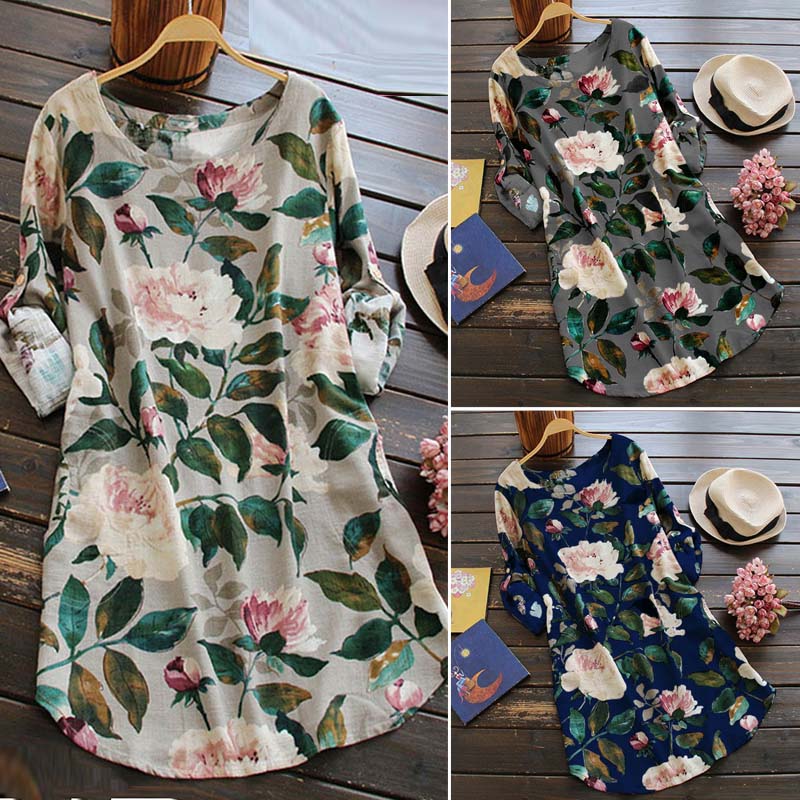Retro Floral Long-Sleeved Dress