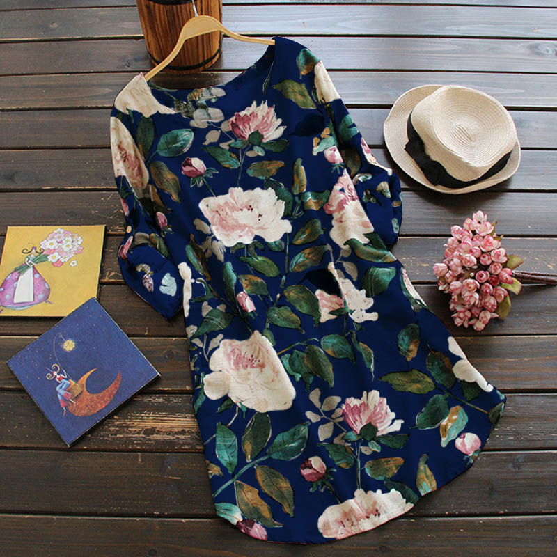 Retro Floral Long-Sleeved Dress