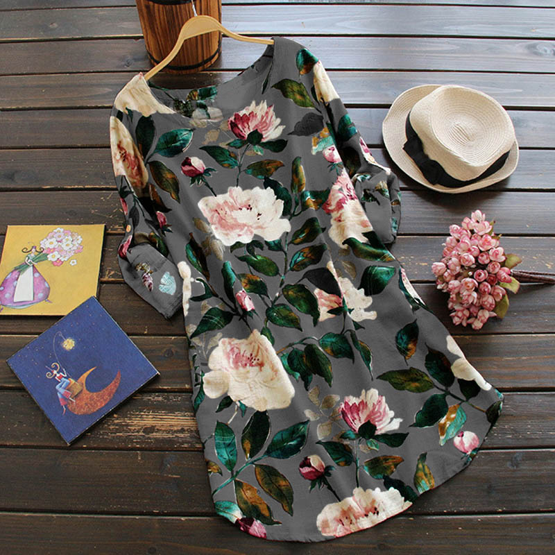 Retro Floral Long-Sleeved Dress