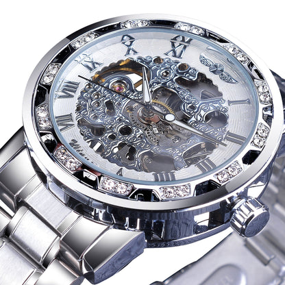 Retro luminous skeleton mechanical watch