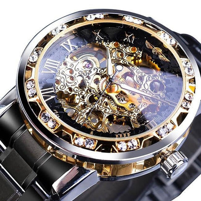 Retro luminous skeleton mechanical watch