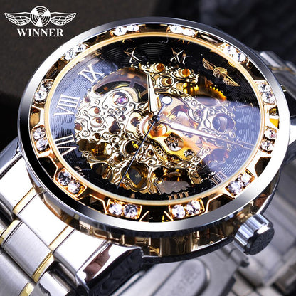 Retro luminous skeleton mechanical watch