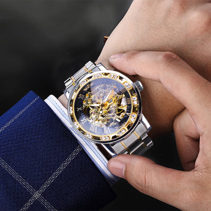 Retro luminous skeleton mechanical watch