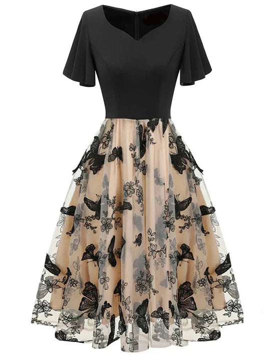 Embroidered Mesh Party Dress for Women