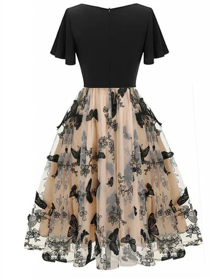 Embroidered Mesh Party Dress for Women