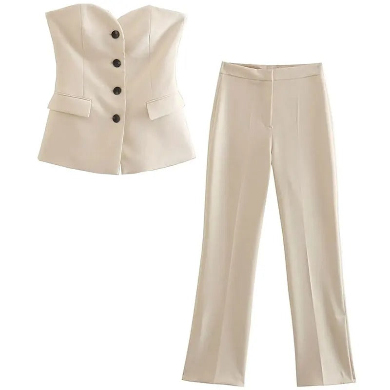 Set with off-shoulder tubetop and trousers for women