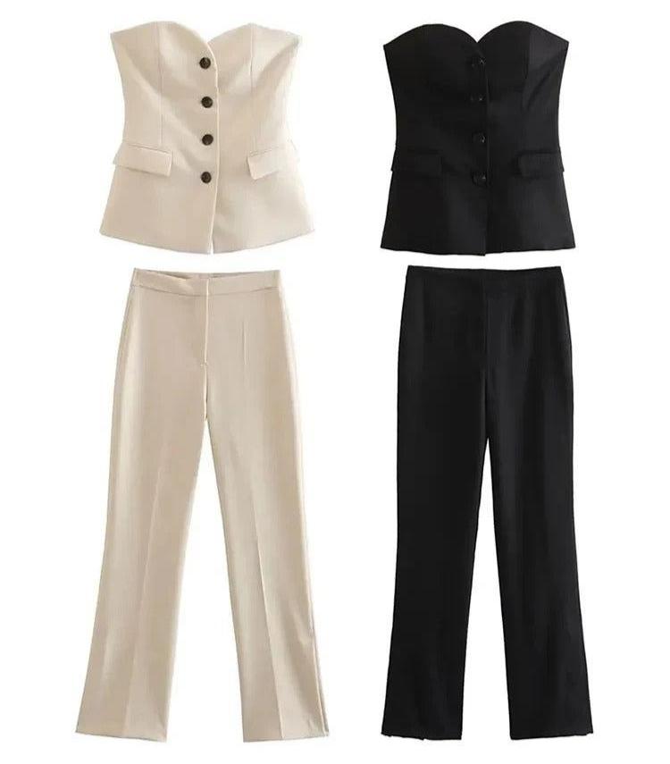 Set with off-shoulder tubetop and trousers for women