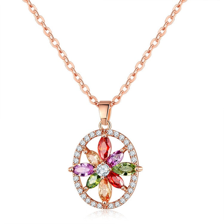 Shimmering Zirconia Flower Necklace