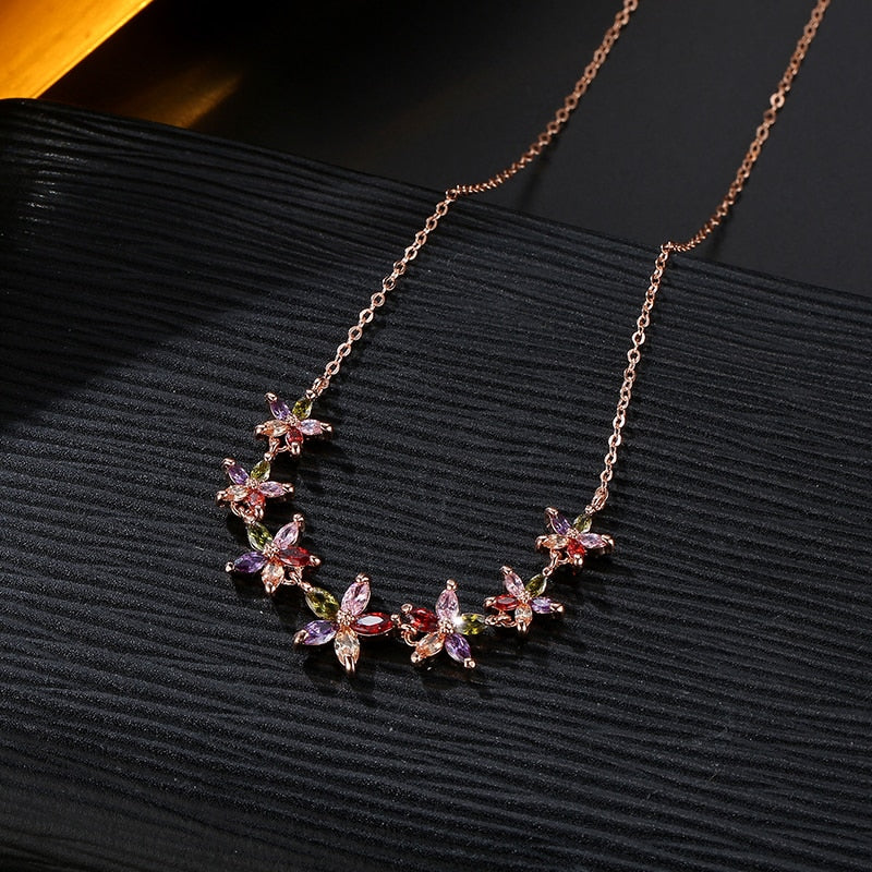 Shimmering Zirconia Flower Necklace