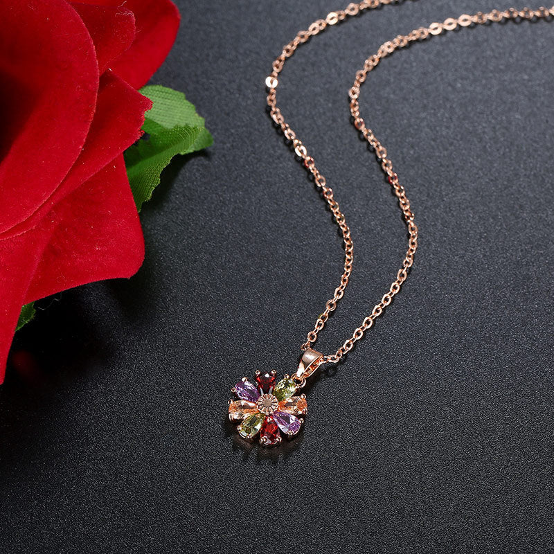 Shimmering Zirconia Flower Necklace