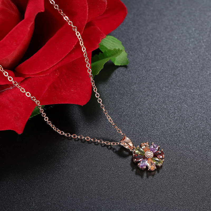 Shimmering Zirconia Flower Necklace