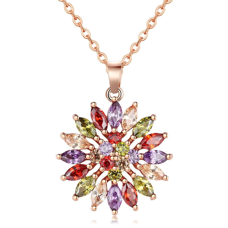 Shimmering Zirconia Flower Necklace
