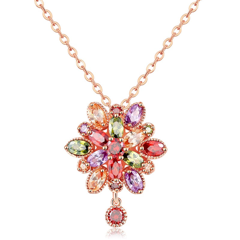 Shimmering Zirconia Flower Necklace