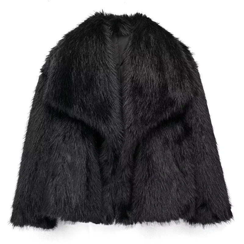 Short Women's Jacket Trendy Faux Fur for Autumn and Winter