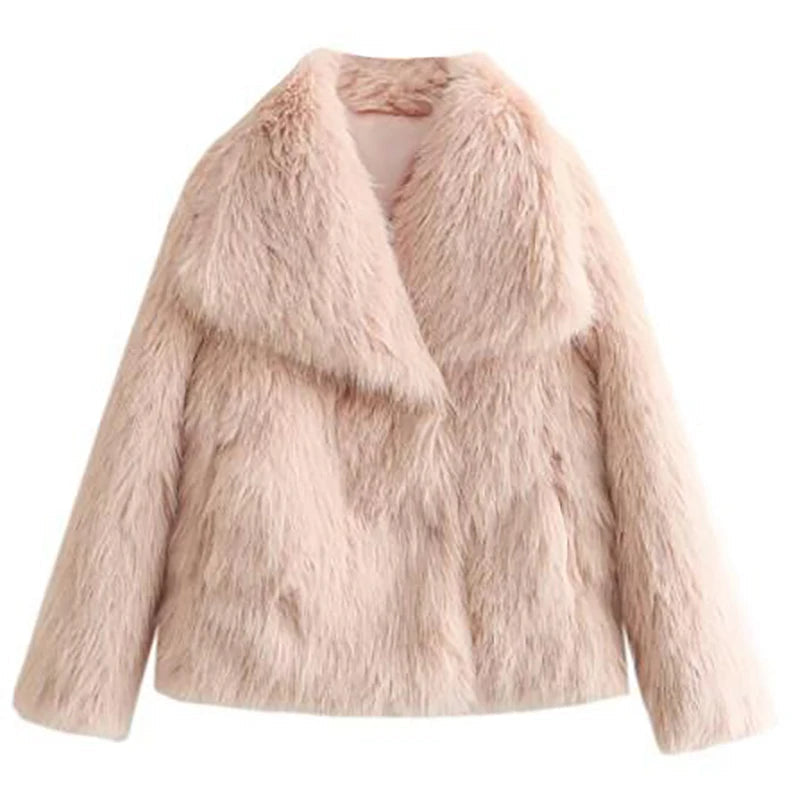 Short Women's Jacket Trendy Faux Fur for Autumn and Winter
