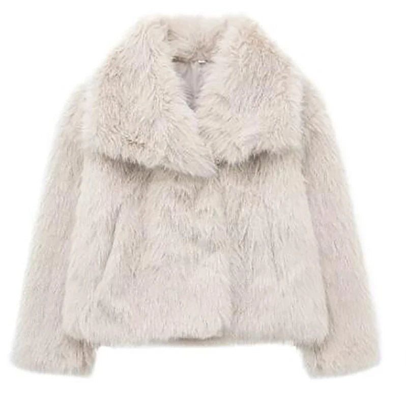 Short Women's Jacket Trendy Faux Fur for Autumn and Winter