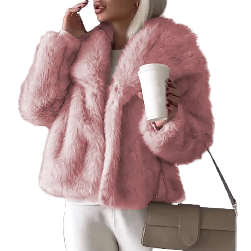 Short Women's Jacket Trendy Faux Fur for Autumn and Winter