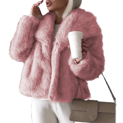 Short Women's Jacket Trendy Faux Fur for Autumn and Winter
