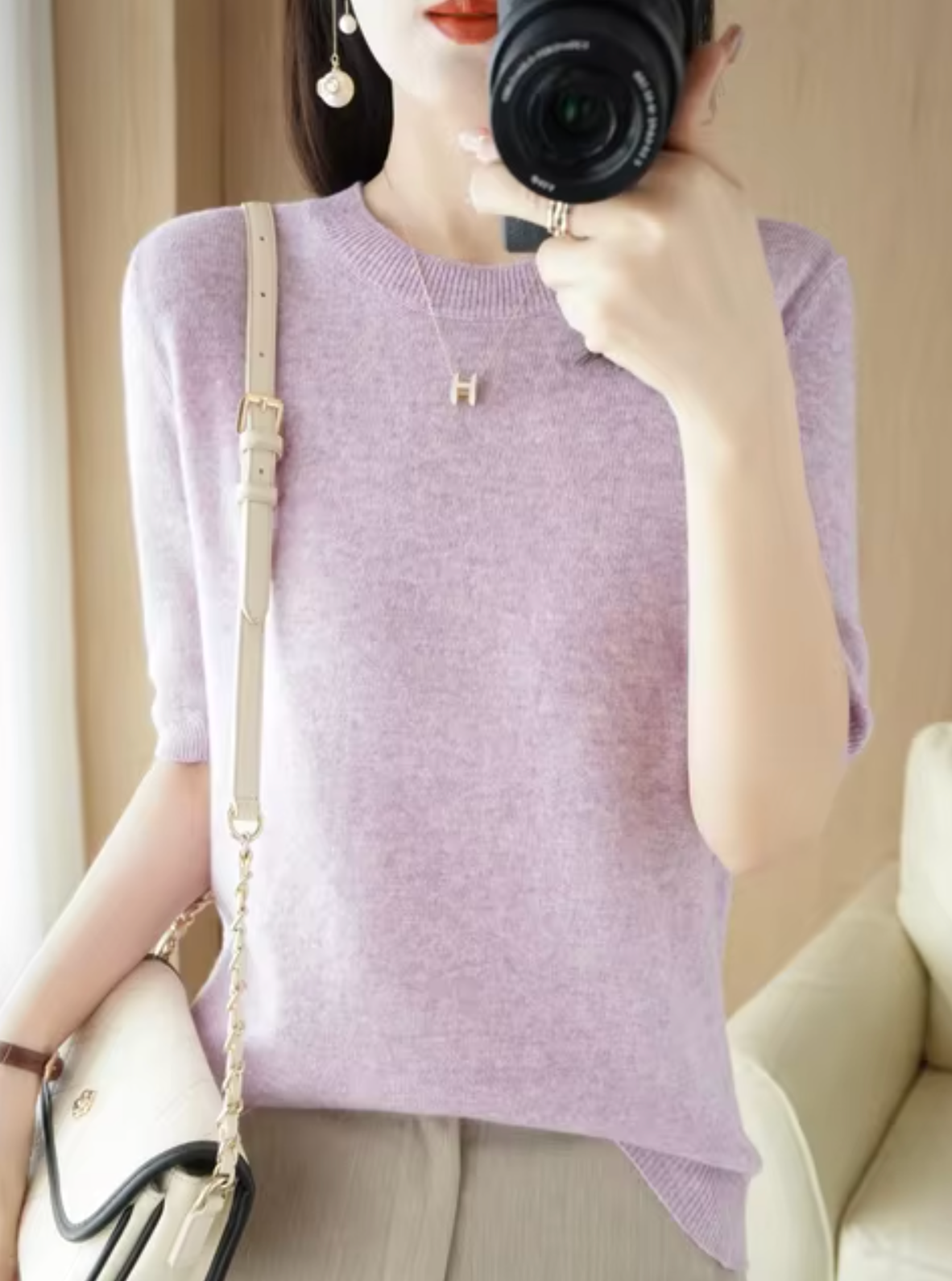 Short-sleeved Soft Pullover for Women
