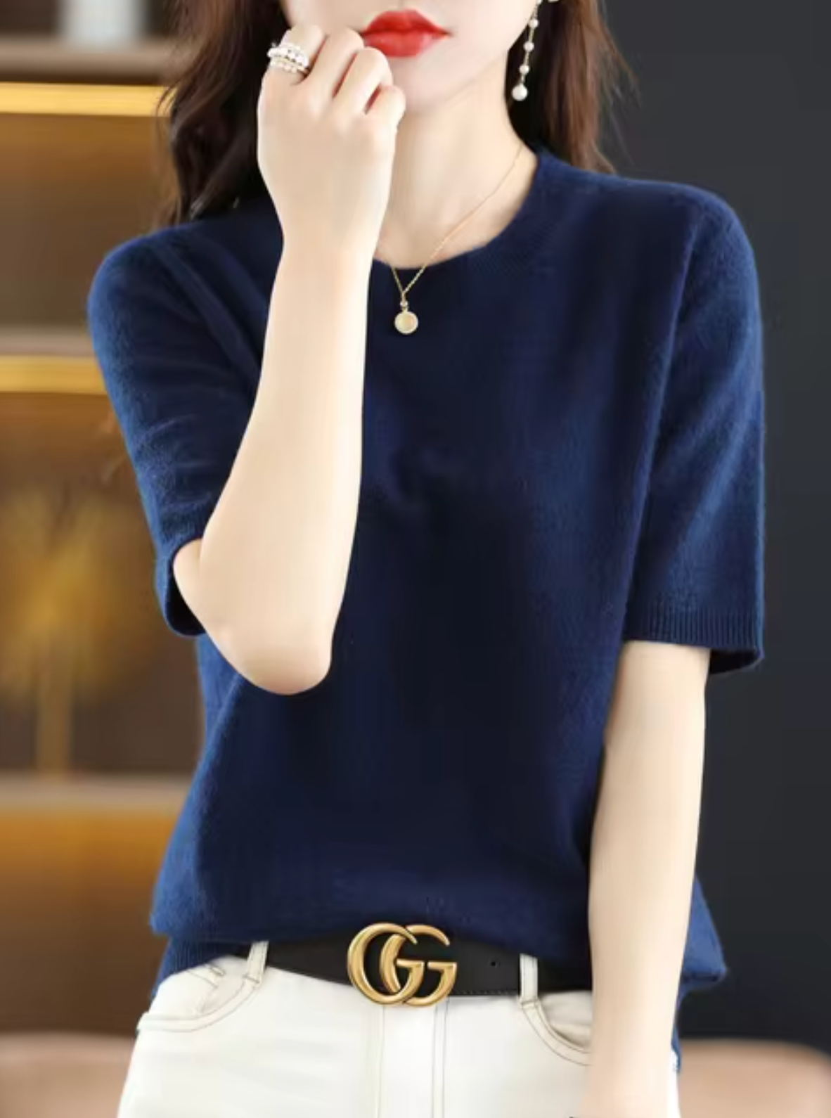 Short-sleeved Soft Pullover for Women