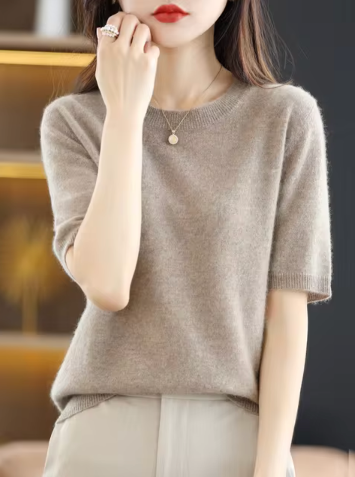 Short-sleeved Soft Pullover for Women