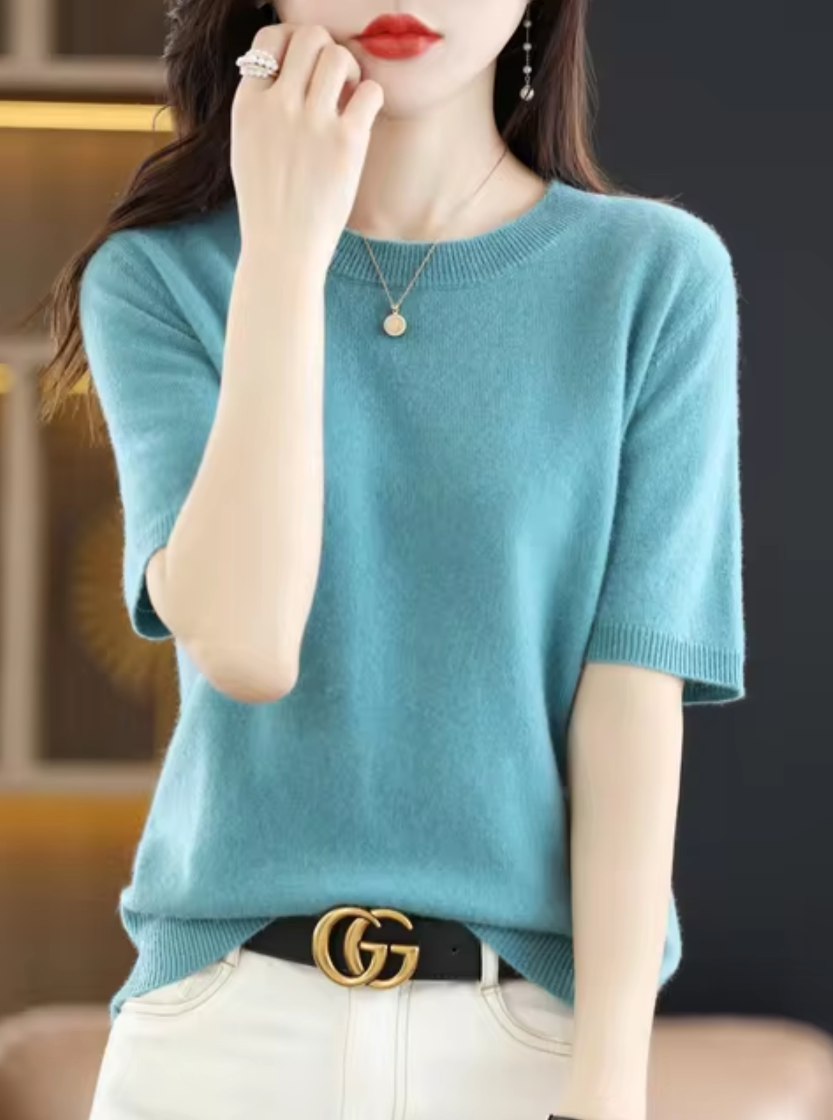 Short-sleeved Soft Pullover for Women