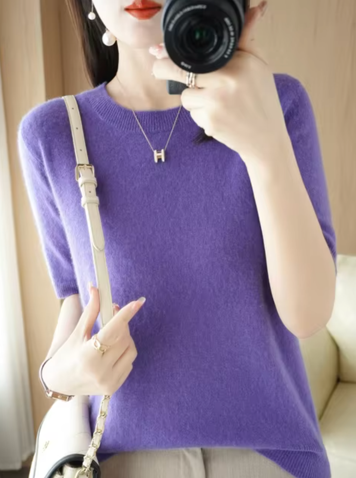 Short-sleeved Soft Pullover for Women