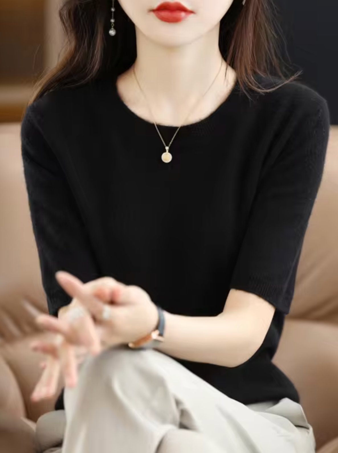 Short-sleeved Soft Pullover for Women