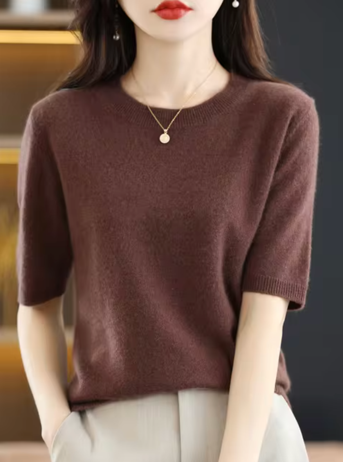 Short-sleeved Soft Pullover for Women
