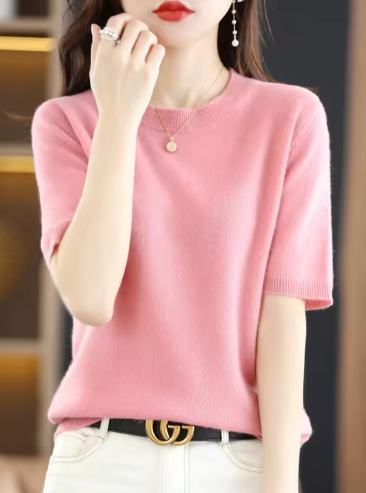 Short-sleeved Soft Pullover for Women