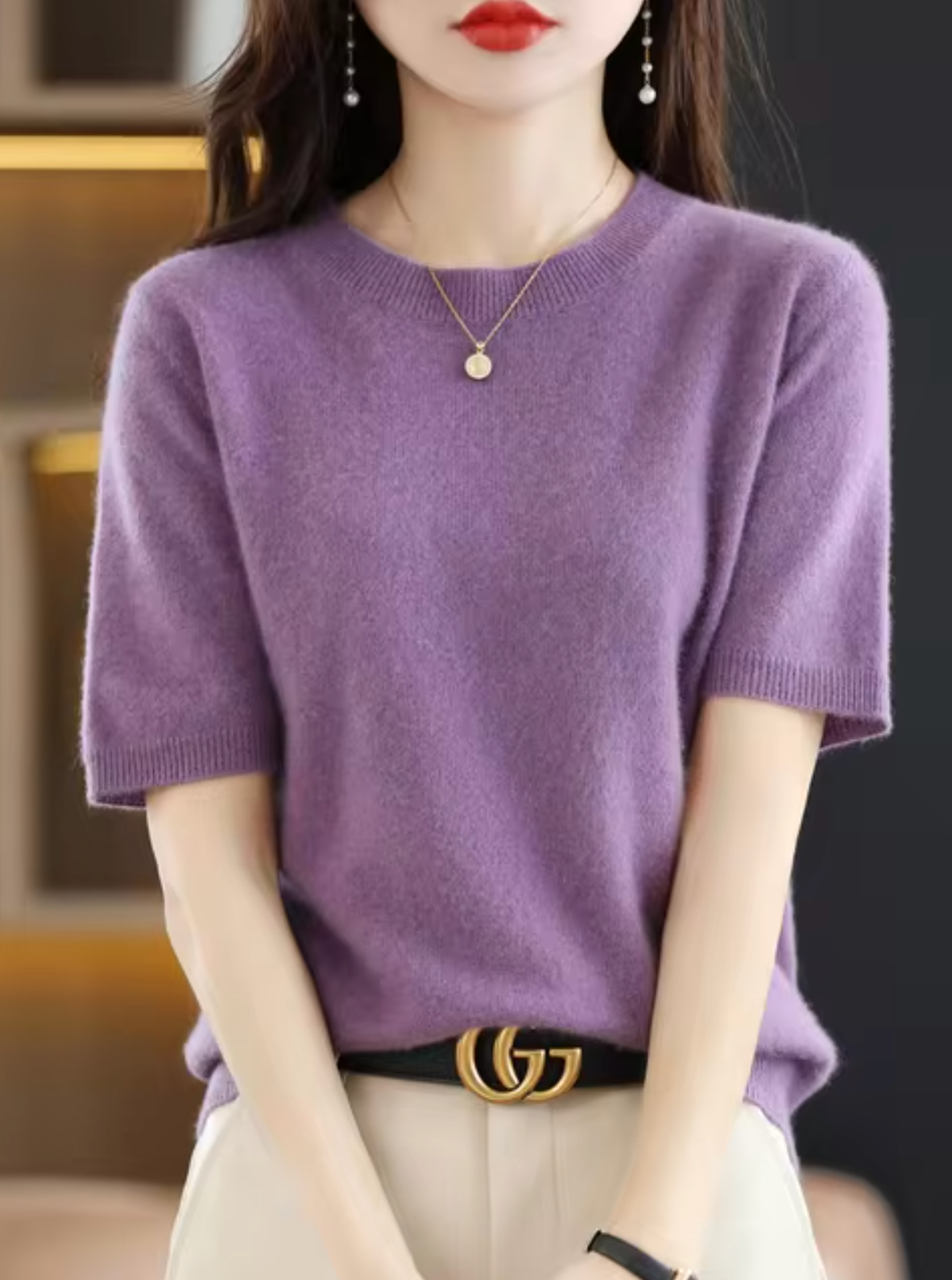 Short-sleeved Soft Pullover for Women