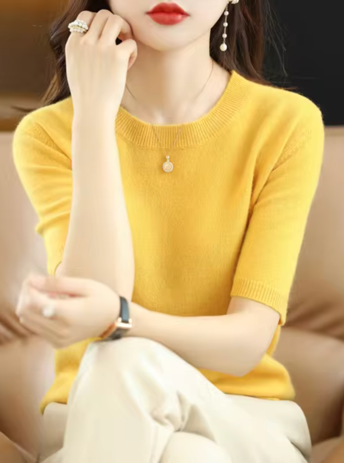 Short-sleeved Soft Pullover for Women
