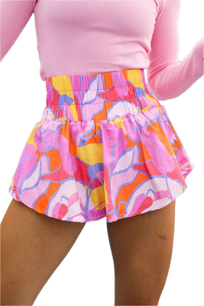 Shorts with Smock Waist and Abstract Print for Women