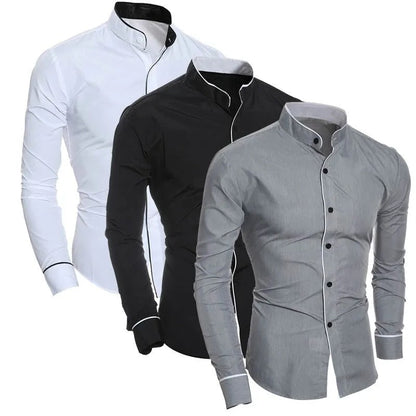 Slim-fit men's long-sleeved blouse